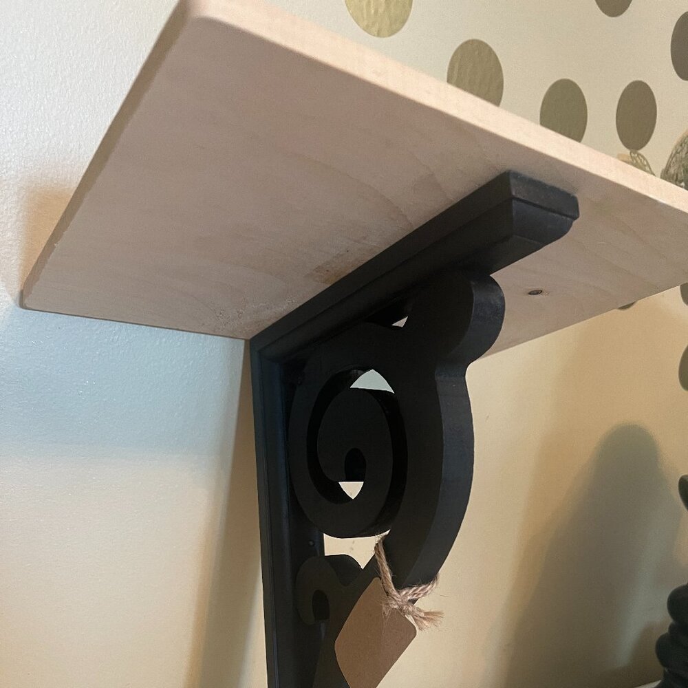 Natural Wood with Black Corbel Small Wall Shelf